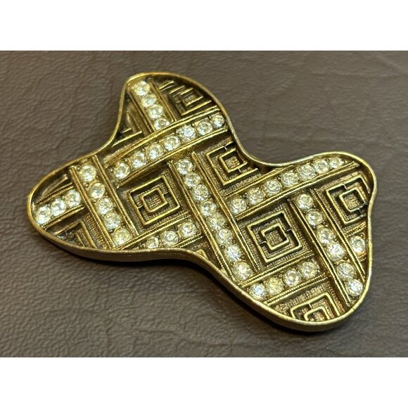 Vintage Signed HAR Rhinestone Modernist Brooch Pin Gold Tone Abstract MCM - Picture 2 of 8